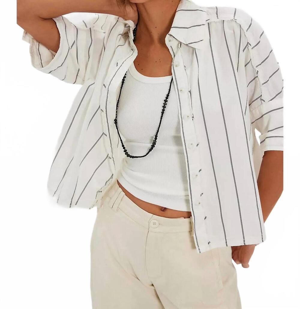 NEW FREE PEOPLE seaside cotton stripe shirt in ivory